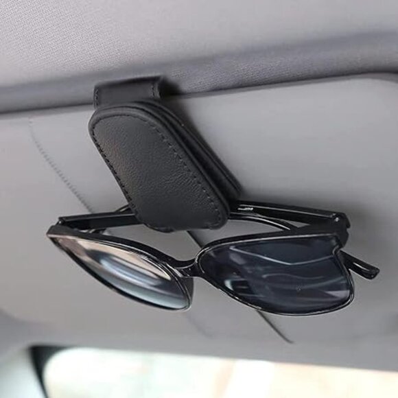 Sunglass Holder for Car, Magnetic Leather Sunglasses Eyeglasses Hanger Clip, New - Picture 2 of 6